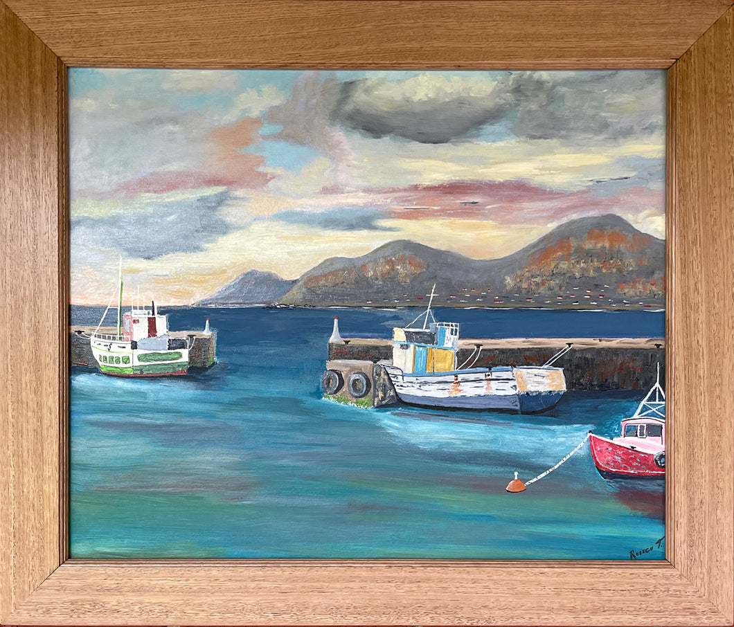 2025 Hout Bay fishing boats on Atlantic Ocean seascape over the mountains from Cape Town